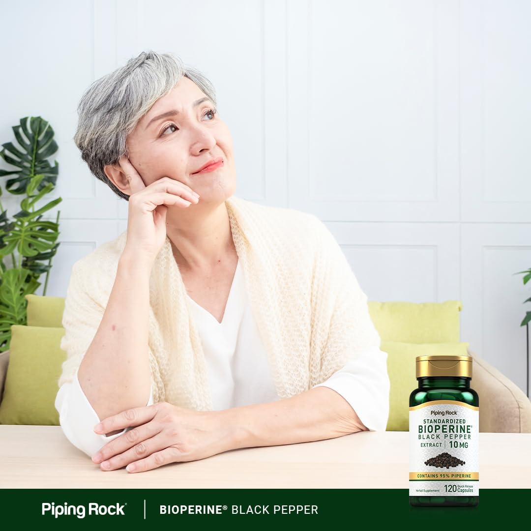 120 Capsules of Piping Rock Bioperine Supplement with 10mg of Black Pepper Extract and 95% Piperine - Gluten Free and Non-GMO