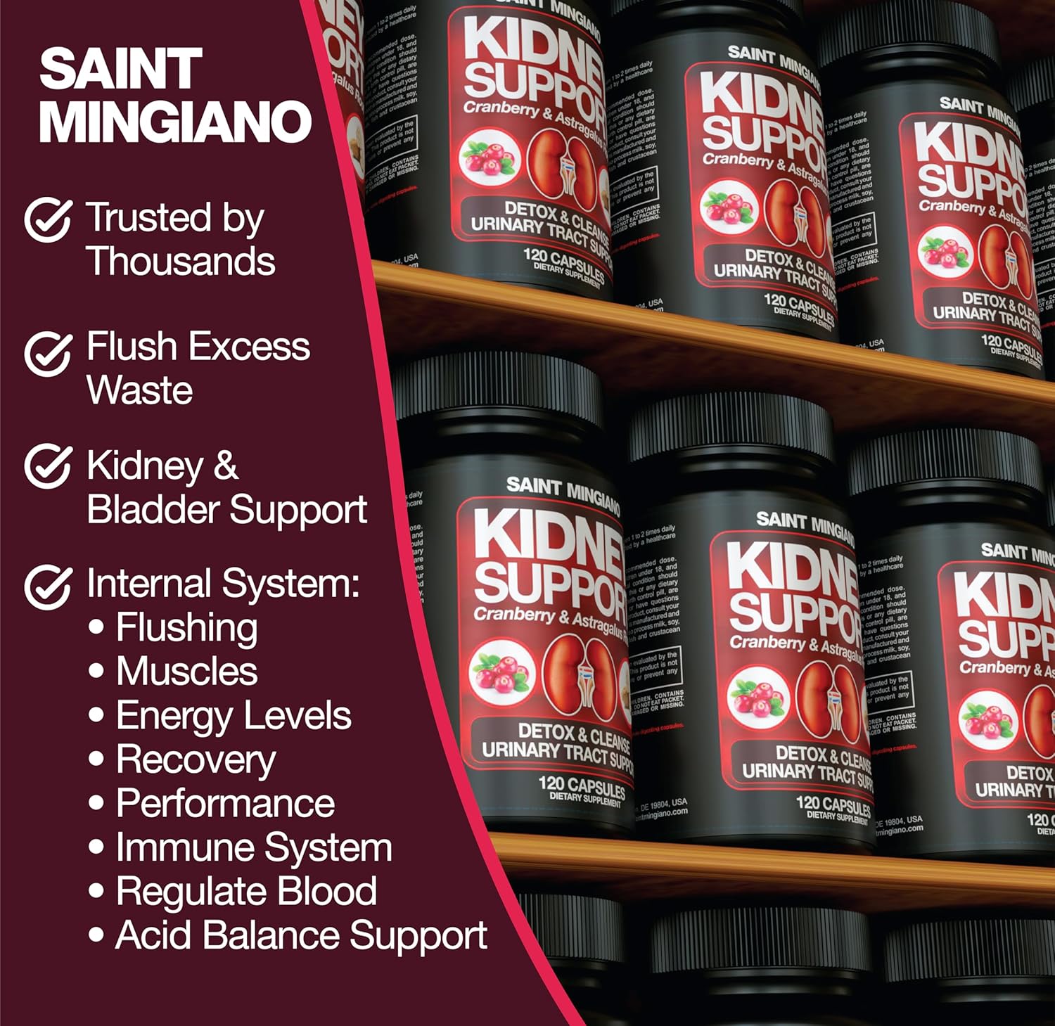 120 Capsules of Saint Mingiano Kidney Support Cleanse Detox & Repair + 15 Day Colon Detox with Natural Laxative
