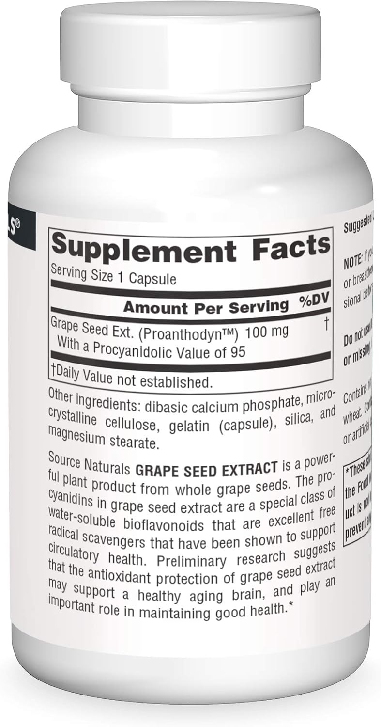 120 Capsules of Source Naturals Proanthodyn Grape Seed Extract with 100mg for Antioxidant Protection and Brain Health