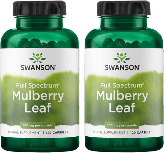 120 Capsules of Swanson Full Spectrum Mulberry Leaf Herbal Supplement, 500 mg, Pack of 2