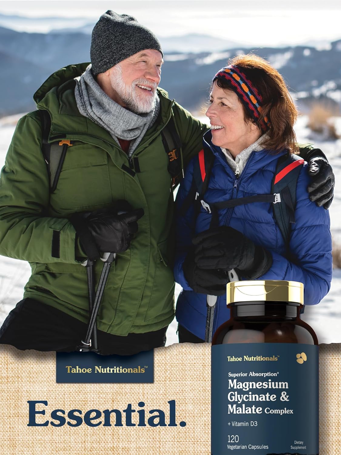 120 Capsules of Tahoe Nutritionals Magnesium Glycinate and Malate Complex with Vitamin D3 for Enhanced Absorption - Non-GMO & Gluten Free