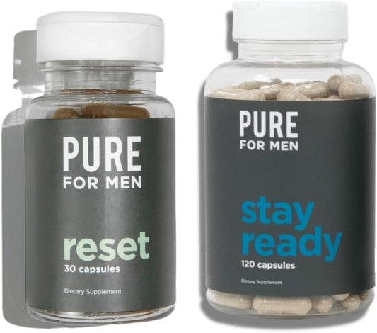120 Capsules Pure for Men Original Vegan Cleanliness Fiber Supplement + 30 Capsules Reset Detox Supplement
