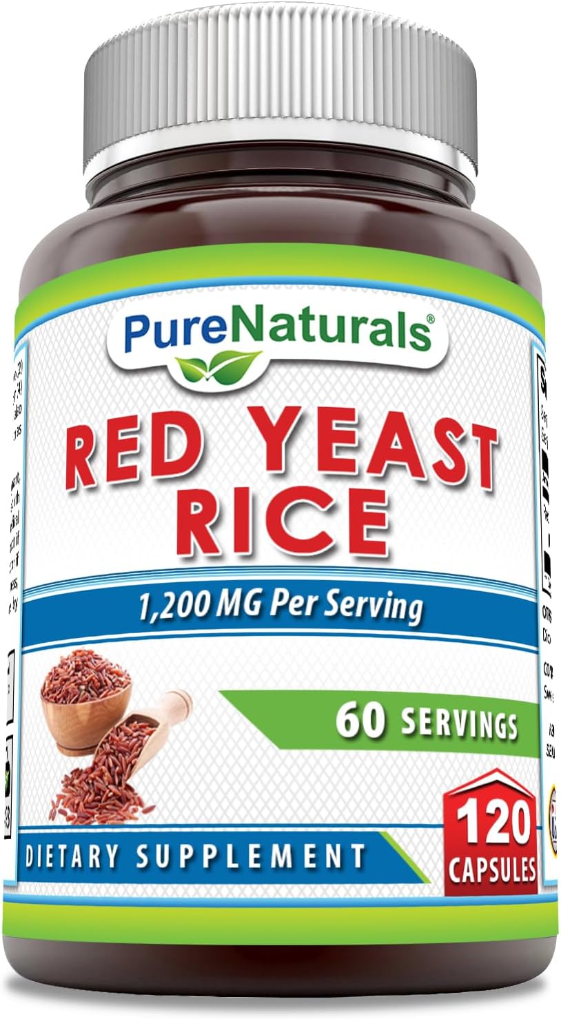 120 Capsules Pure Naturals Red Yeast Rice Supplement - 1200 Mg per Serving | Non-GMO, Gluten Free, Made in USA