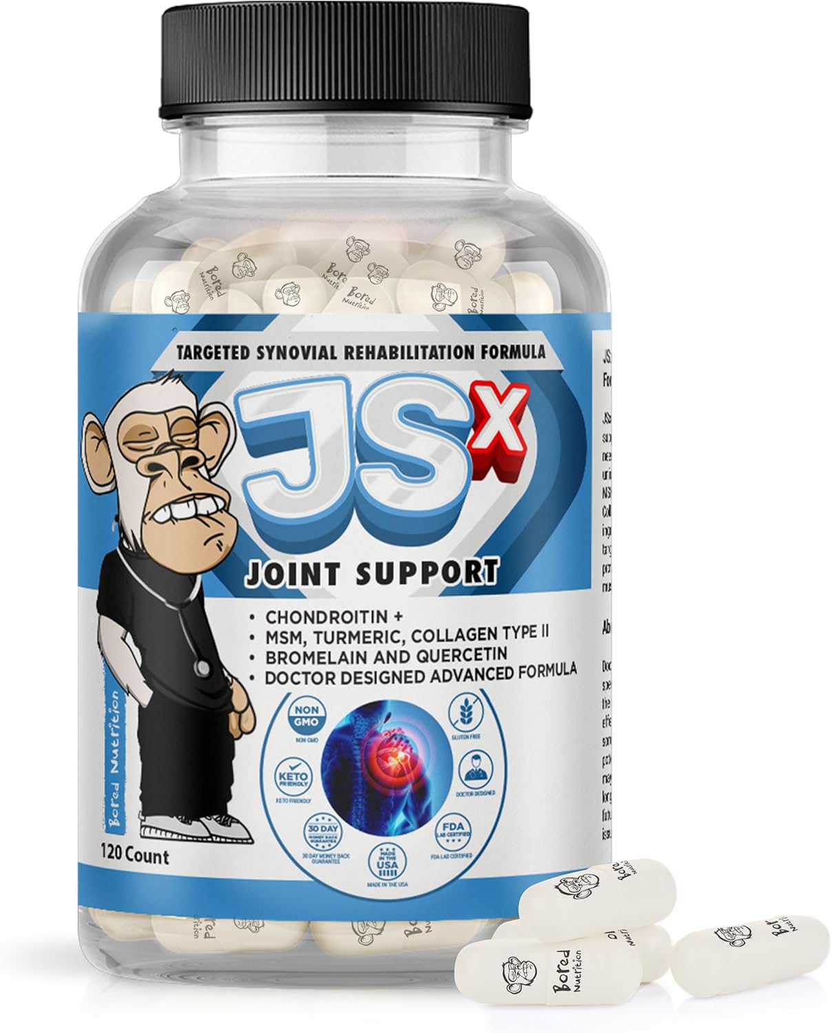 120 Capsules Vegan Glucosamine Chondroitin Joint Support Supplement for Back, Neck & Muscle Relief - Superior Mobility Formula by Bored Nutrition