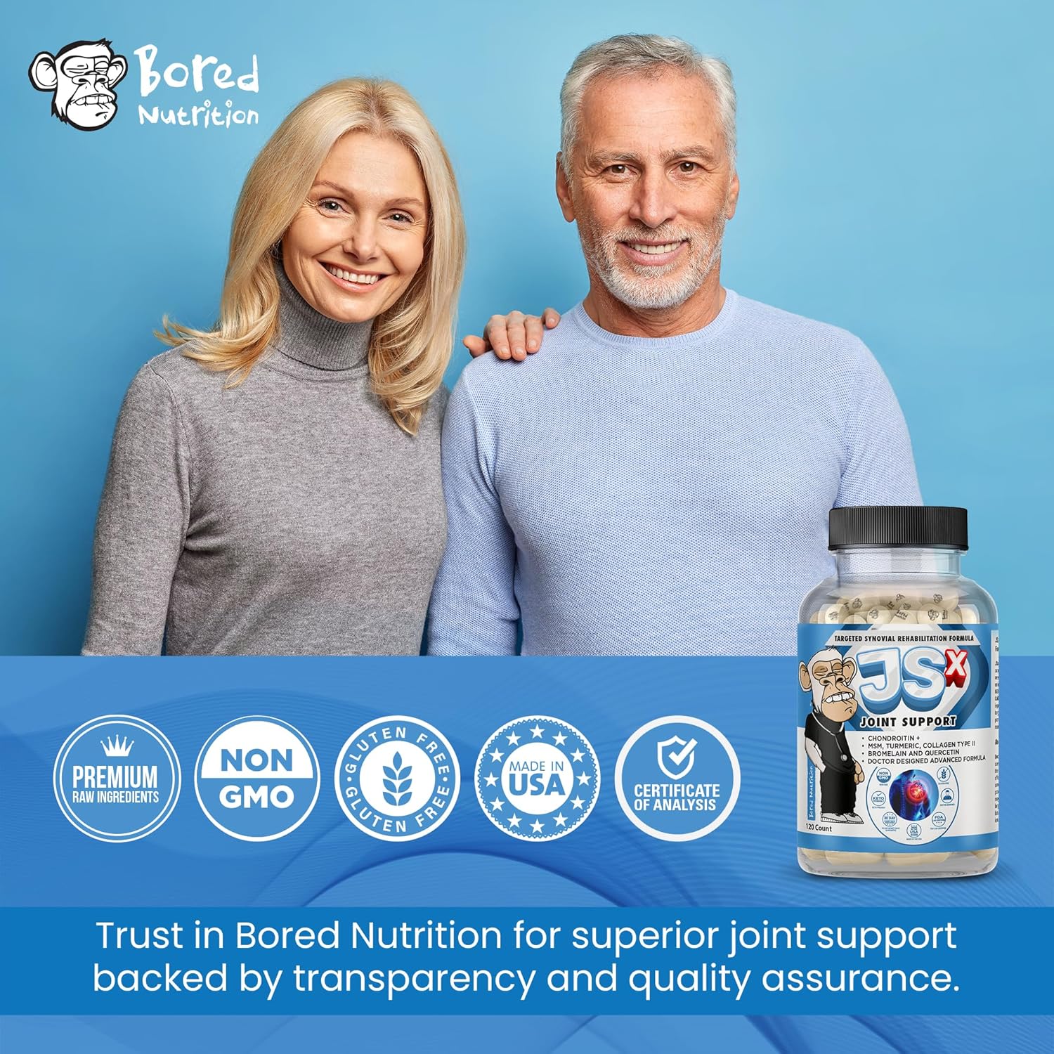 120 Capsules Vegan Glucosamine Chondroitin Joint Support Supplement for Back, Neck & Muscle Relief - Superior Mobility Formula by Bored Nutrition