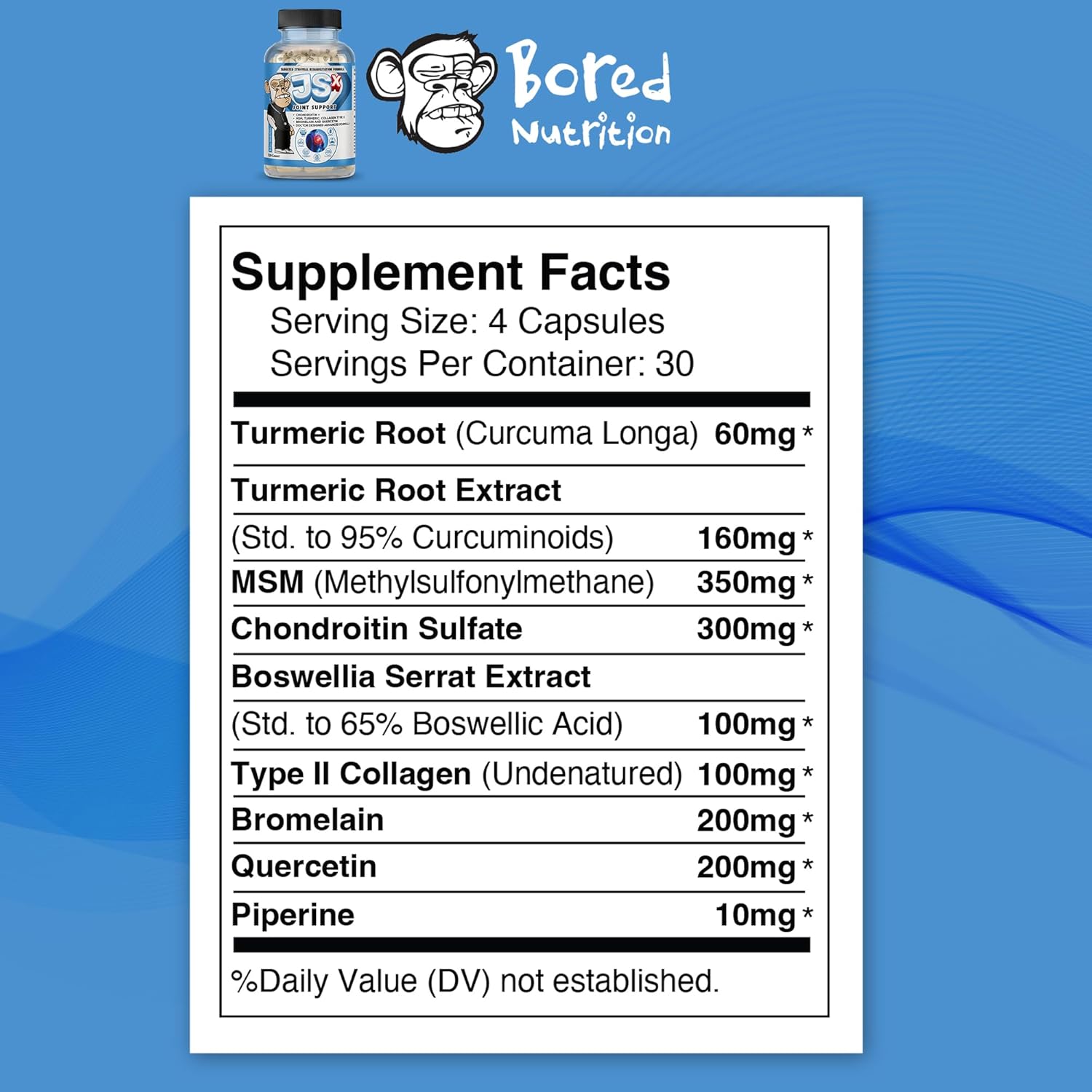 120 Capsules Vegan Glucosamine Chondroitin Joint Support Supplement for Back, Neck & Muscle Relief - Superior Mobility Formula by Bored Nutrition