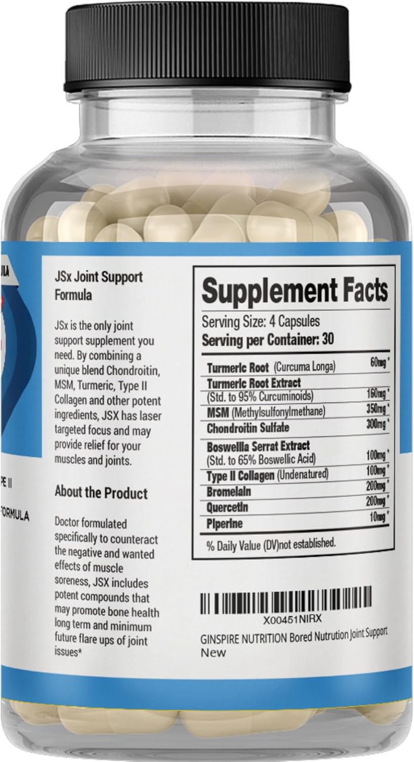 120 Capsules Vegan Glucosamine Chondroitin Joint Support Supplement for Back, Neck & Muscle Relief - Superior Mobility Formula by Bored Nutrition