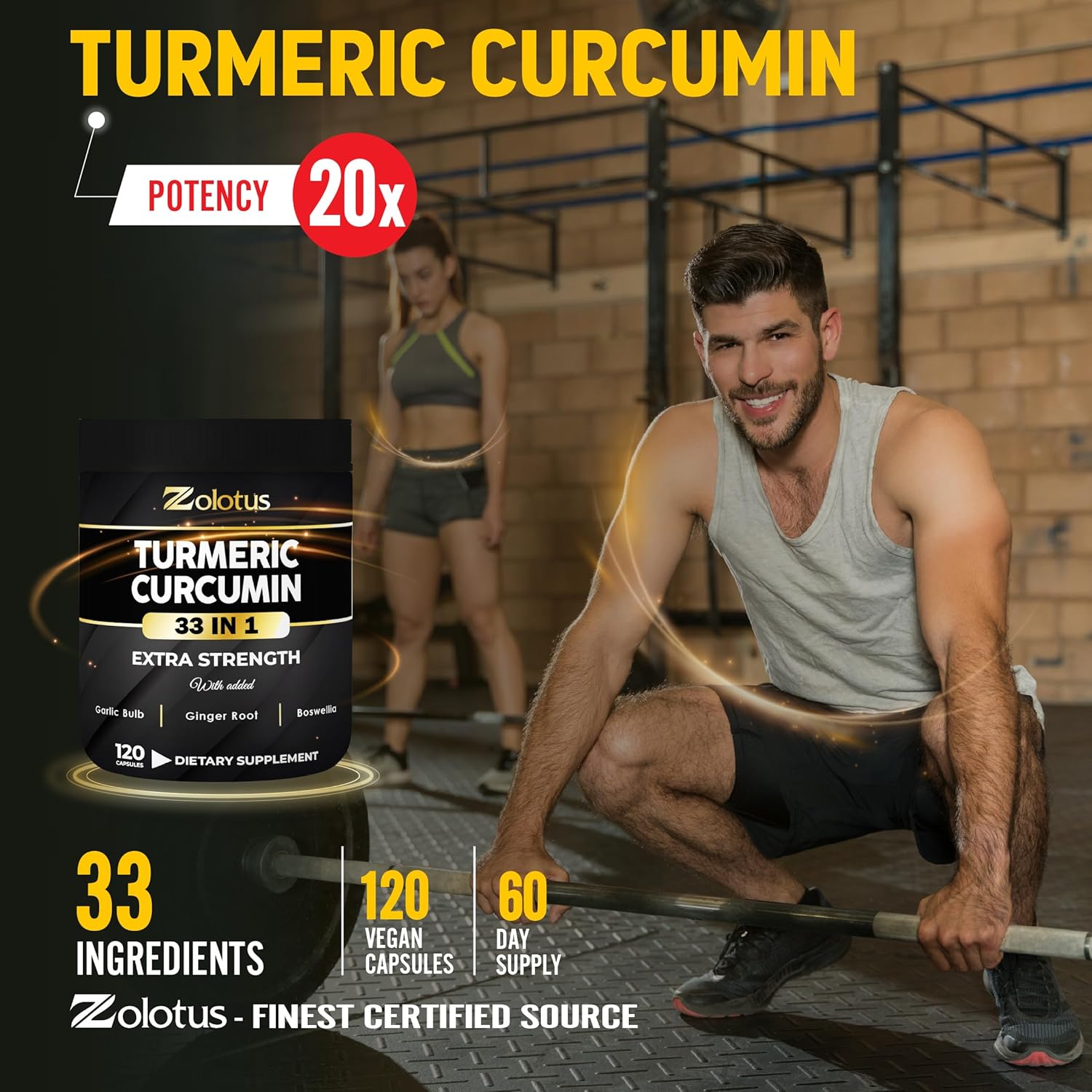 120 Capsules Zolotus Turmeric Curcumin with Ginger, Ginseng, Bromelain, Moringa, Black Pepper - Joint & Absorption Support, 95% Curcuminoids - BoostGo Australia