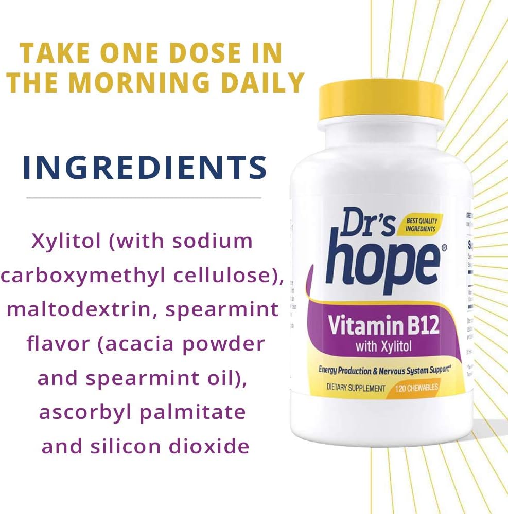 120 Chewable Tablets of Dr's Hope Vitamin B12 1000 Mcg - Boost Metabolism, Energy, Nervous System Support - Non-GMO & Gluten Free - 1 Tablet Per Serving