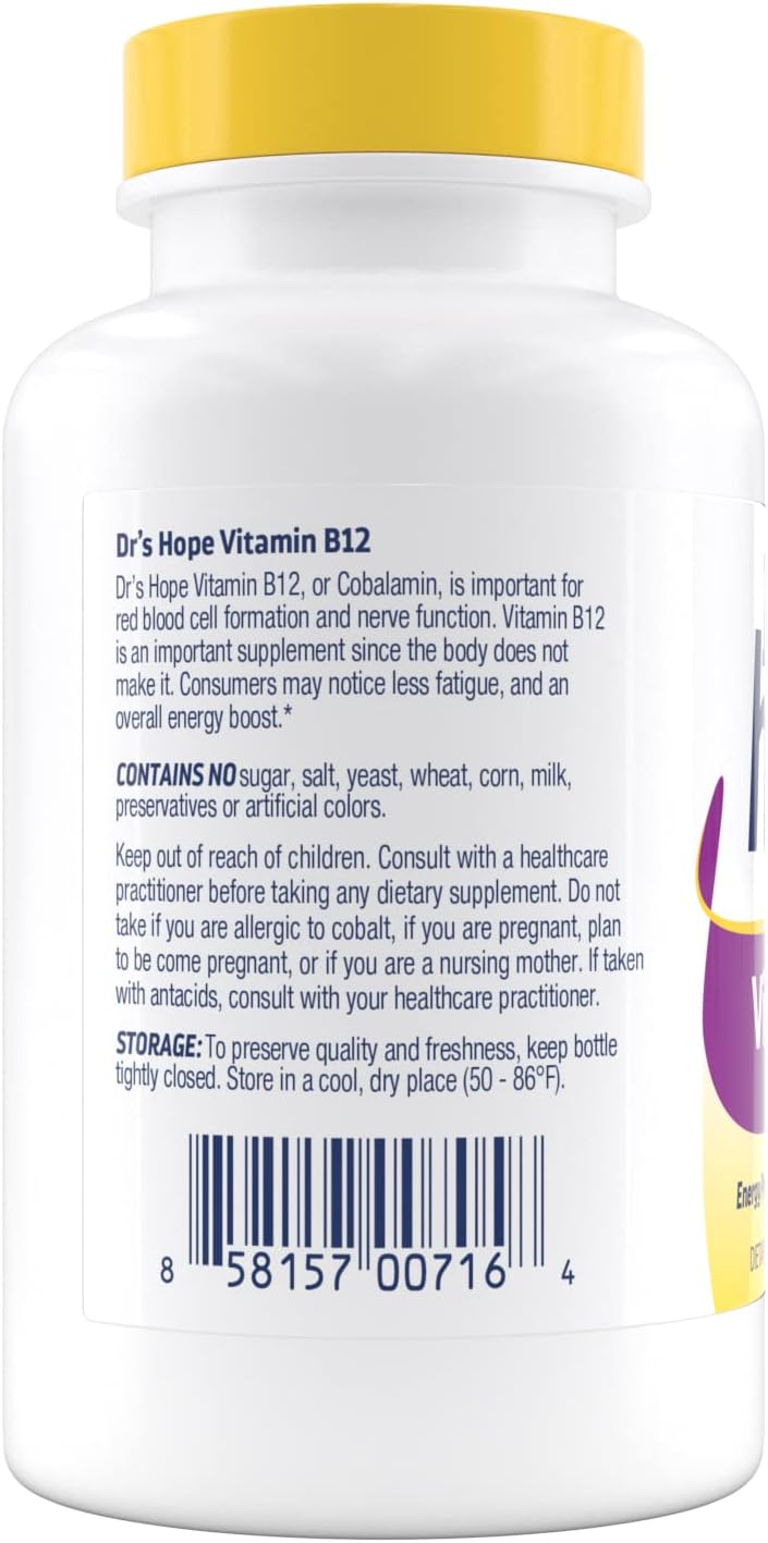 120 Chewable Tablets of Dr's Hope Vitamin B12 1000 Mcg - Boost Metabolism, Energy, Nervous System Support - Non-GMO & Gluten Free - 1 Tablet Per Serving