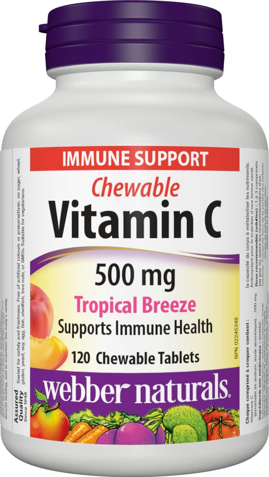 120 Chewable Vitamin C Tablets - 500mg, Tropical Breeze Flavour by Webber Naturals