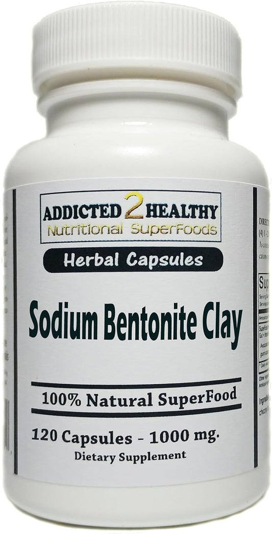 120 Count Addicted 2 Healthy Food Grade Sodium Bentonite Clay Powder Capsules (1000 mg)