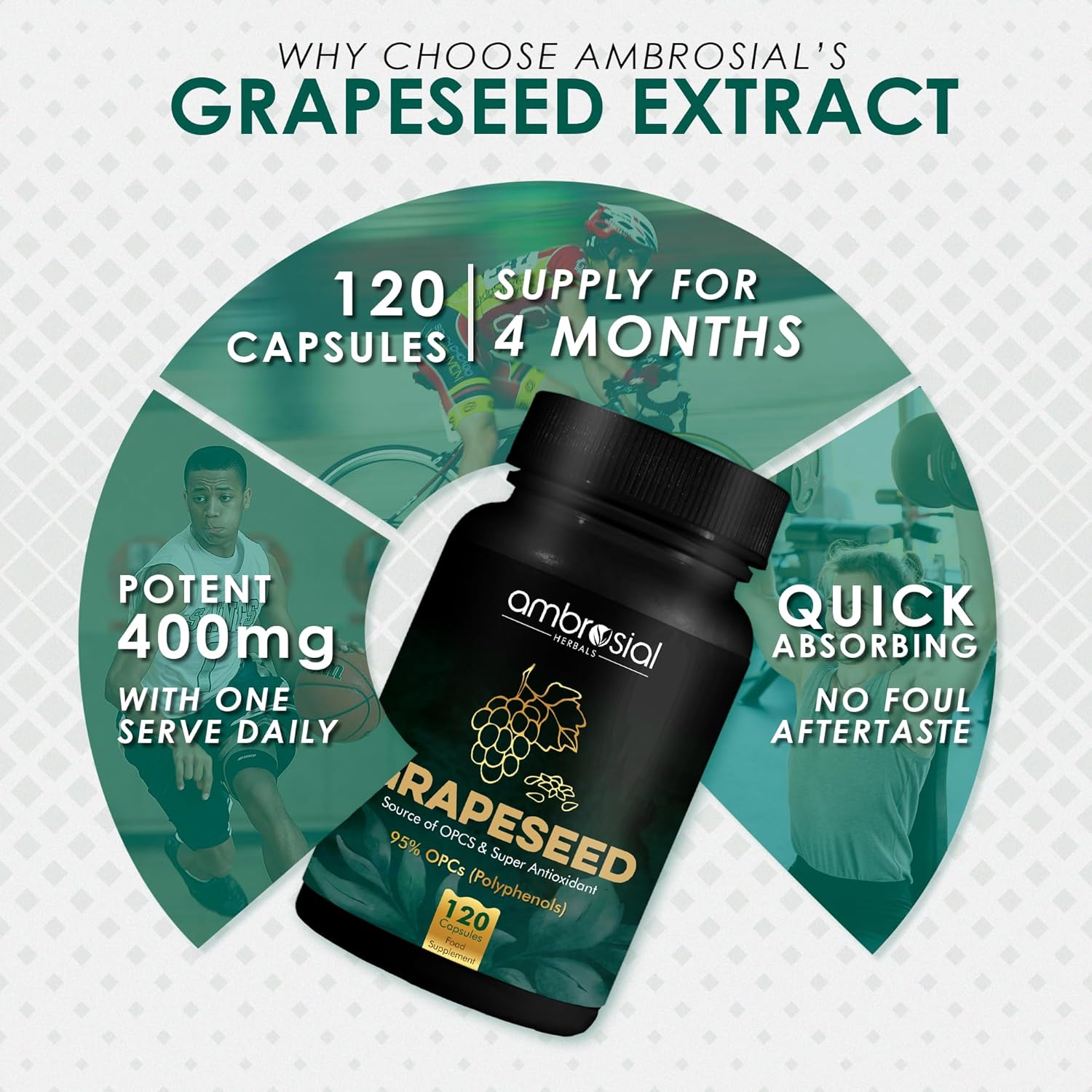 120 Count AMBROSIAL Grapeseed Capsules for Antioxidant Support