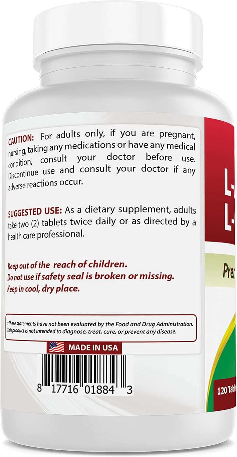 120 Count Best Naturals L-Arginine L-Ornithine Tablets - 1000mg per Serving - Non-GMO & Gluten Free Supplement Pack