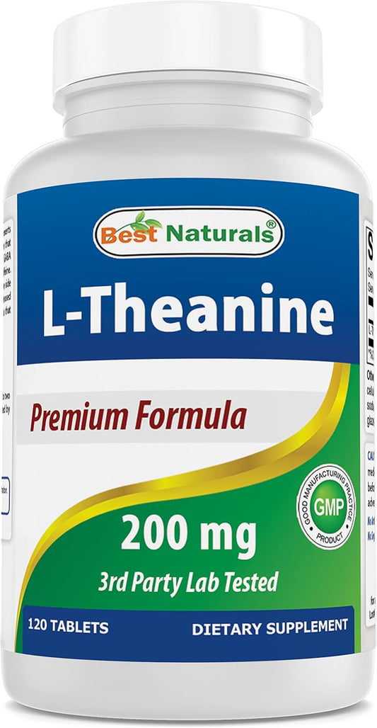 120 Count Best Naturals L-Theanine 200mg Tablets - Promotes Relaxation, Non-Drowsy, Vegetarian Formula - 400mg Per 2 Tablets - Pack of 1
