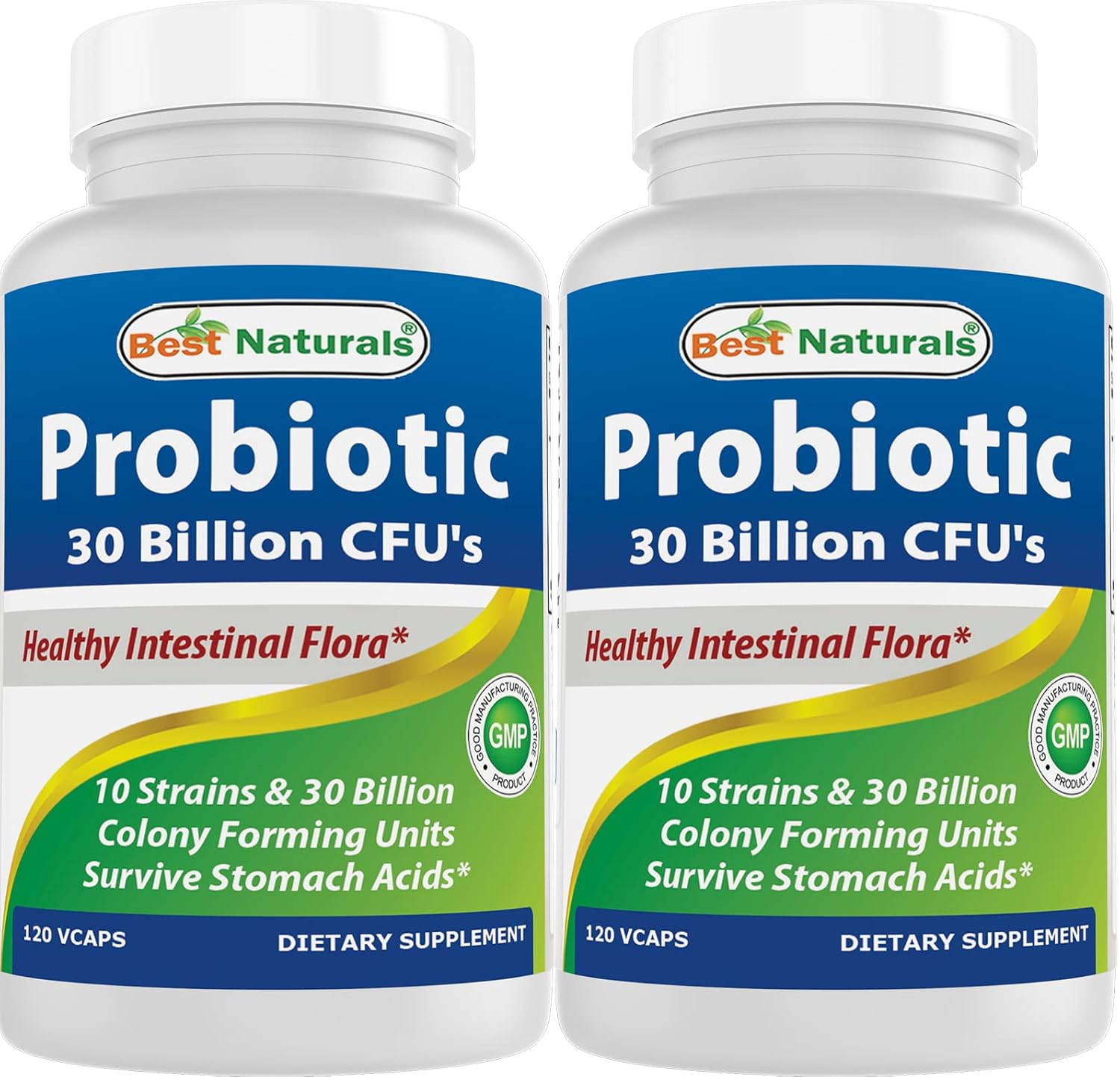 120 Count Best Naturals Probiotic 10 Strains 30 Billion Shelf Stable Veggie Caps - Pack of 2