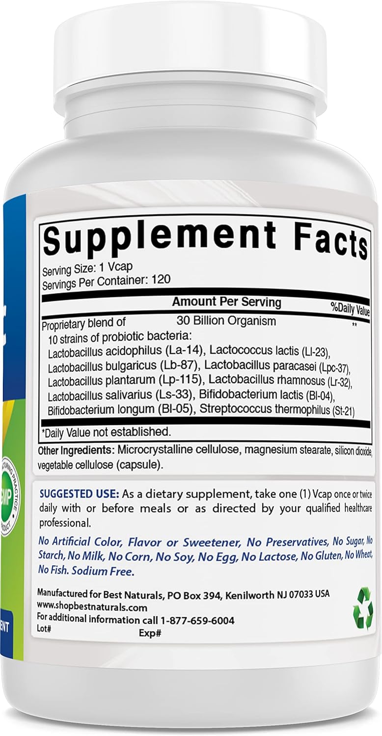 120 Count Best Naturals Probiotic 10 Strains 30 Billion Shelf Stable Veggie Caps - Pack of 2