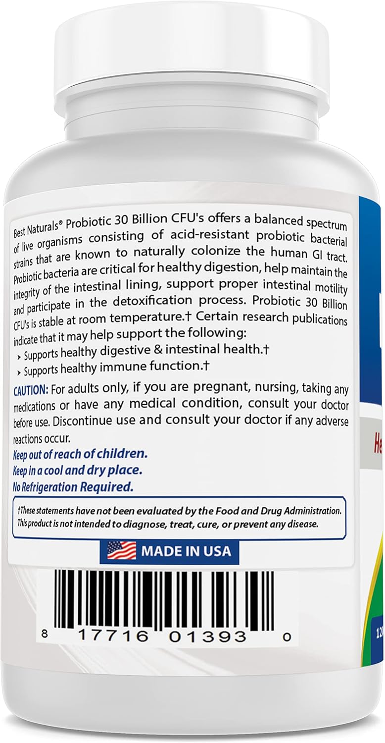 120 Count Best Naturals Probiotic 10 Strains 30 Billion Shelf Stable Veggie Caps - Pack of 2