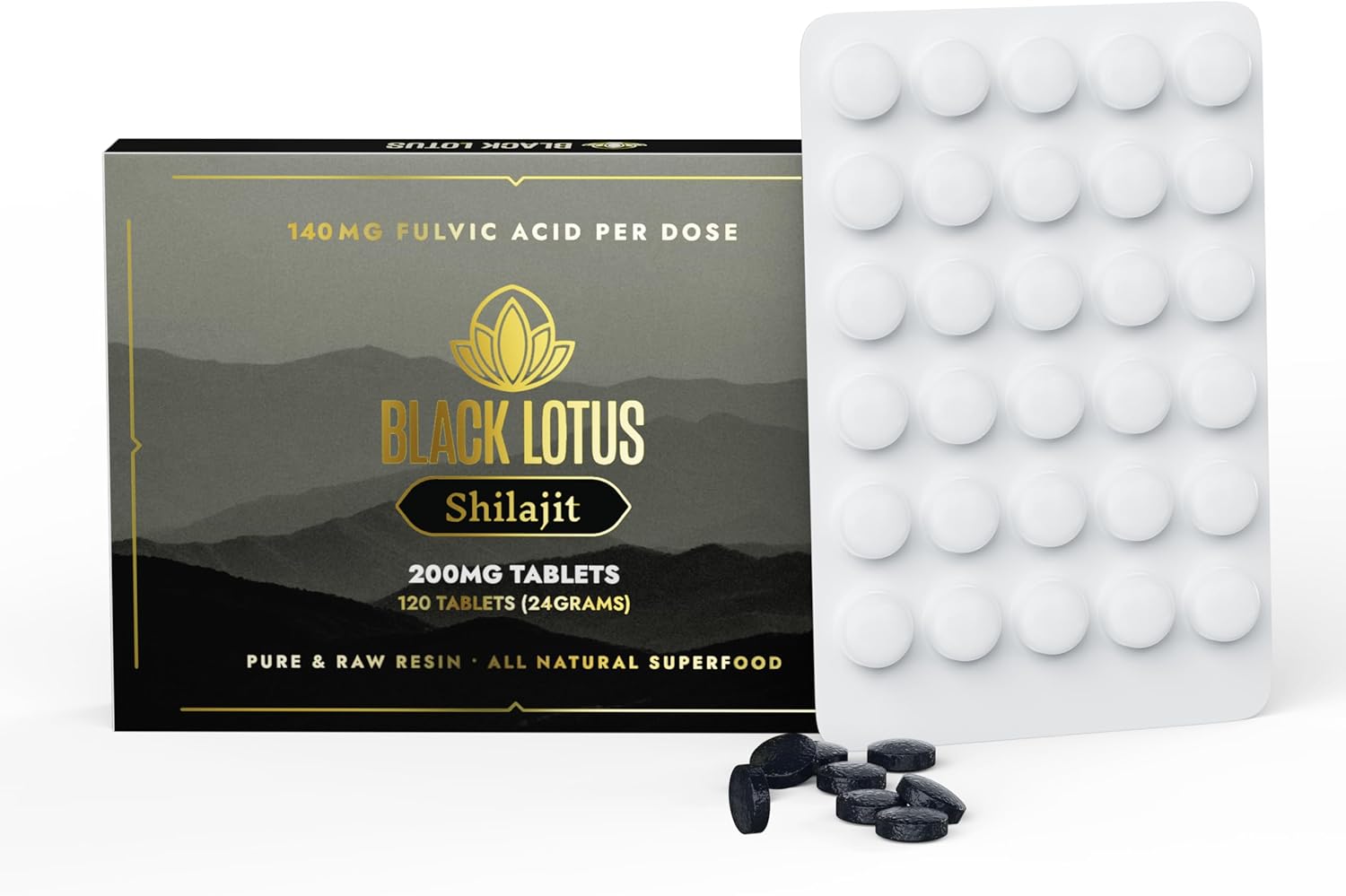 120 Count Black Lotus Shilajit Resin Tablets - 100% Pure Natural Shilajit for Immune Support, Focus, Energy - 200mg Each, with Amino Acids, Fulvic Acid, Trace Minerals for Men & Women
