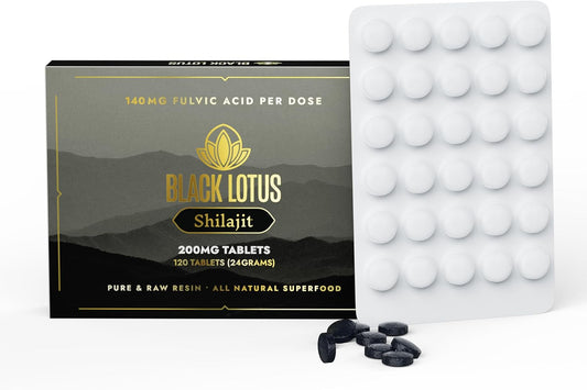 120 Count Black Lotus Shilajit Resin Tablets - 100% Pure Natural Shilajit for Immune Support, Focus, Energy - 200mg Each, with Amino Acids, Fulvic Acid, Trace Minerals for Men & Women