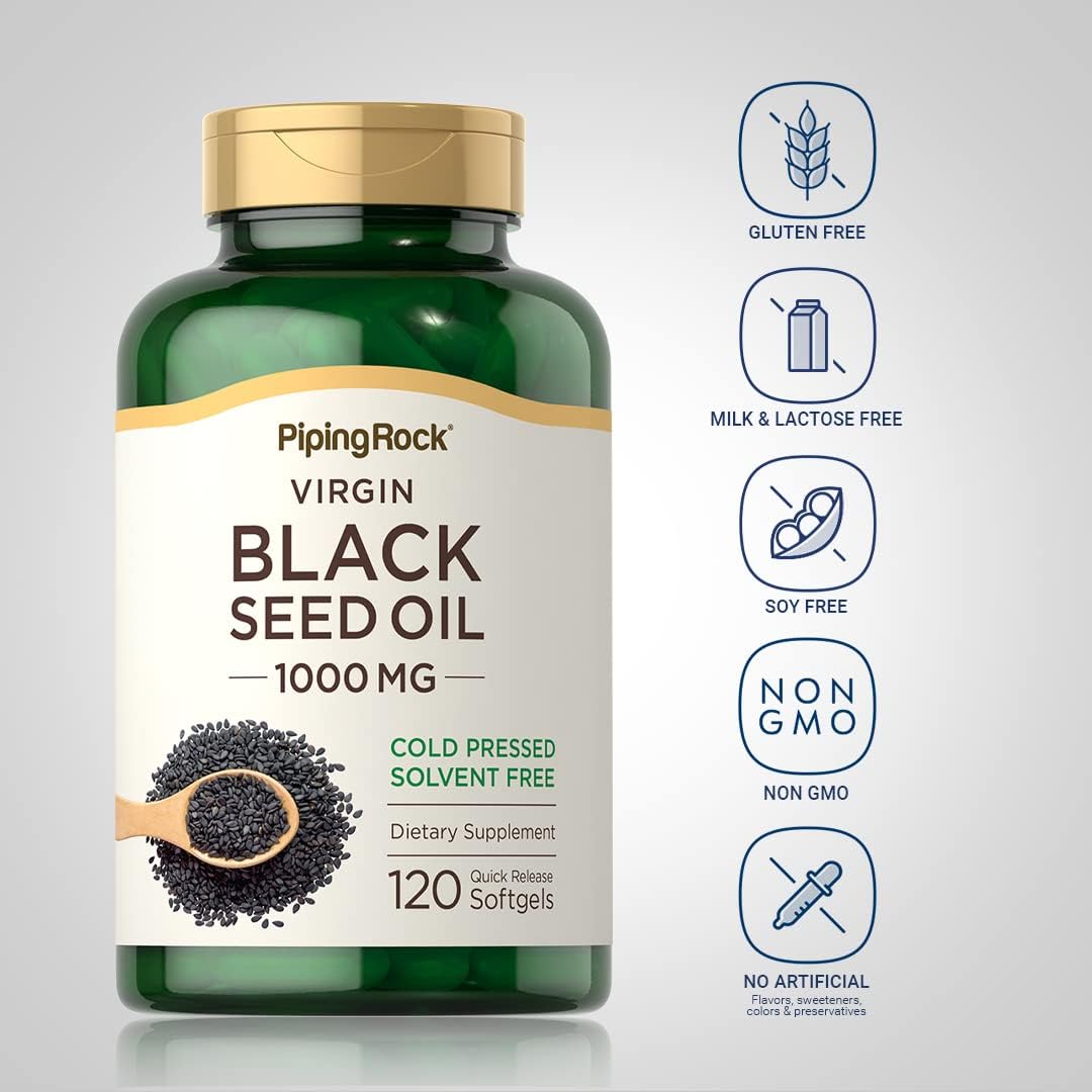 120 Count Black Seed Oil Softgel Capsules 1000mg - Cold Pressed Virgin, Non-GMO, Gluten Free - Piping Rock