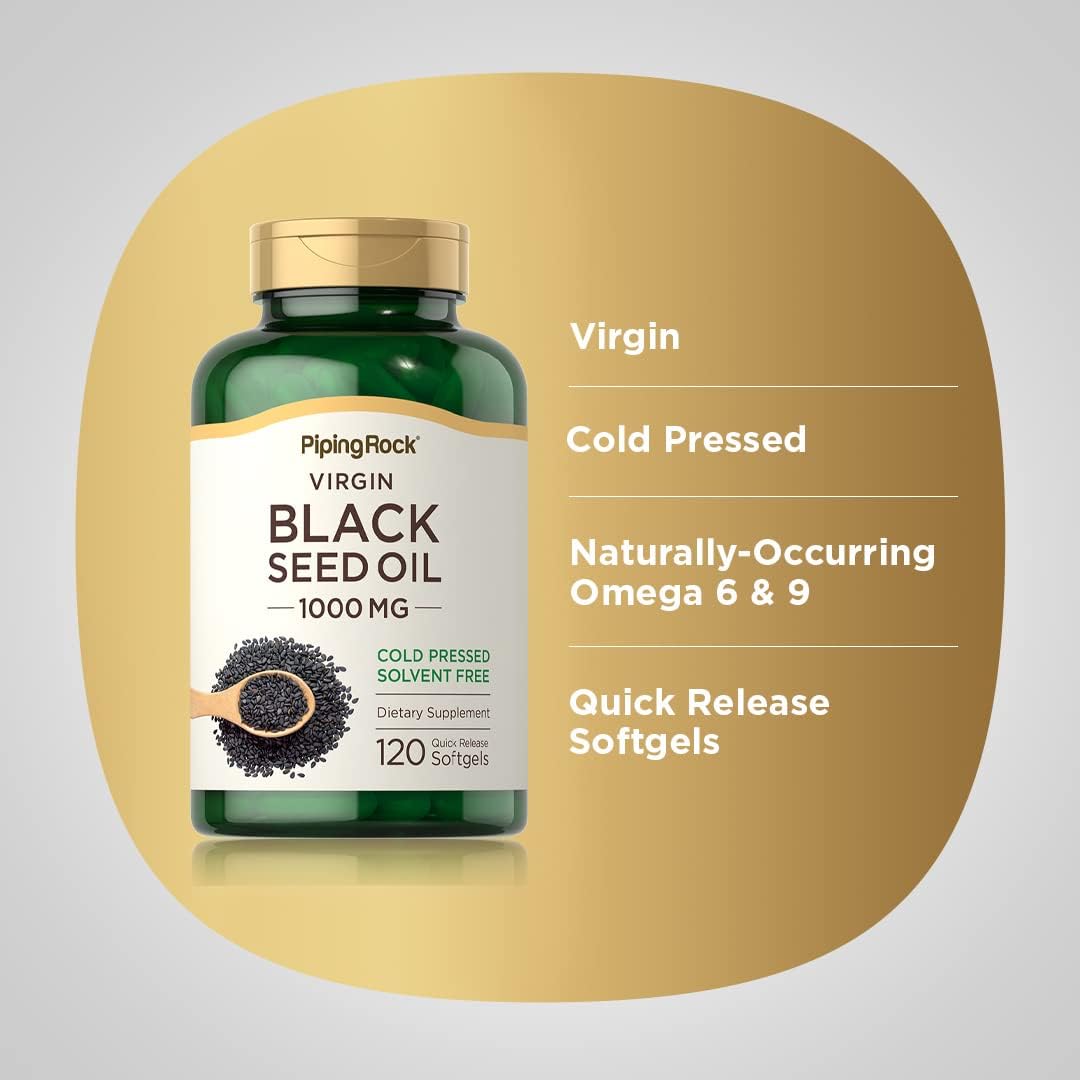 120 Count Black Seed Oil Softgel Capsules 1000mg - Cold Pressed Virgin, Non-GMO, Gluten Free - Piping Rock