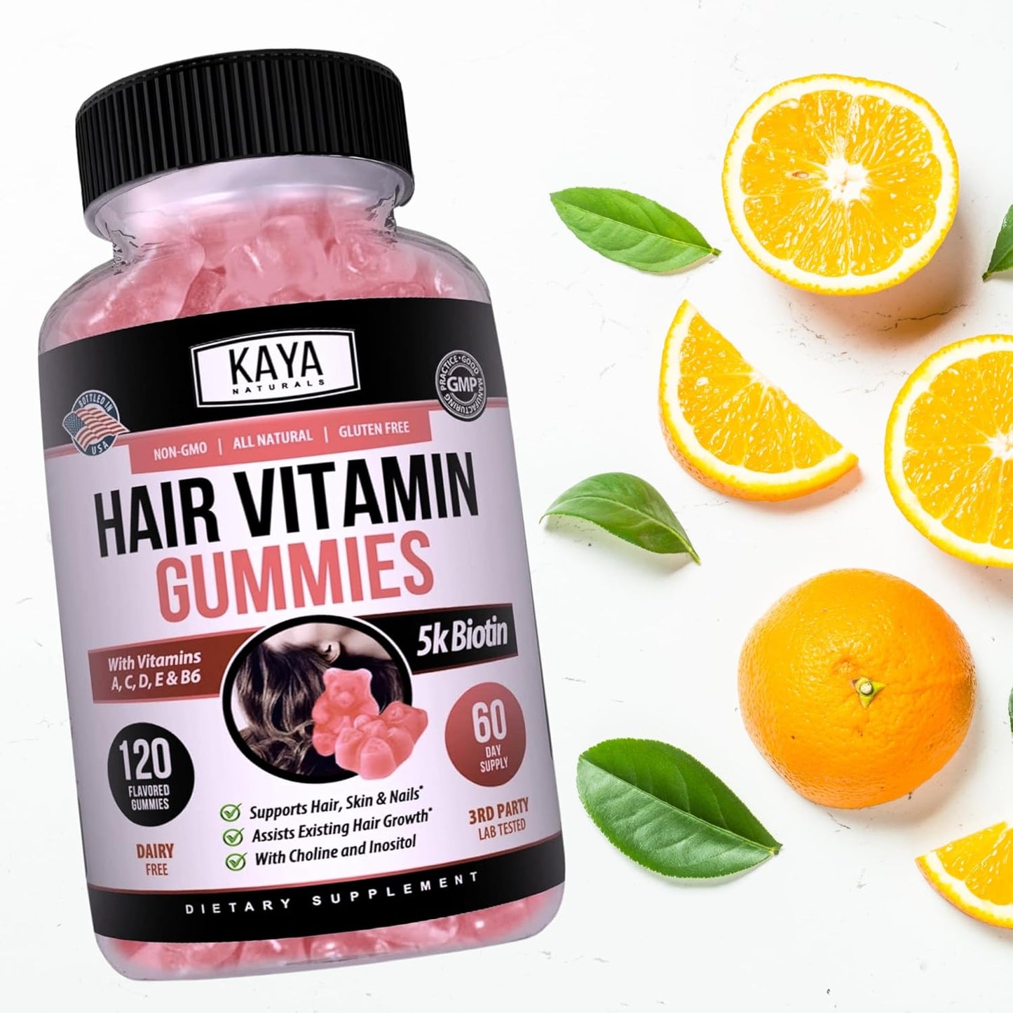 120 Count Blueberry Flavor Biotin Hair Growth Gummies by Kaya Naturals - Vitamins for Healthy Hair, Skin, & Nails - Beauty Supplement for Men & Women