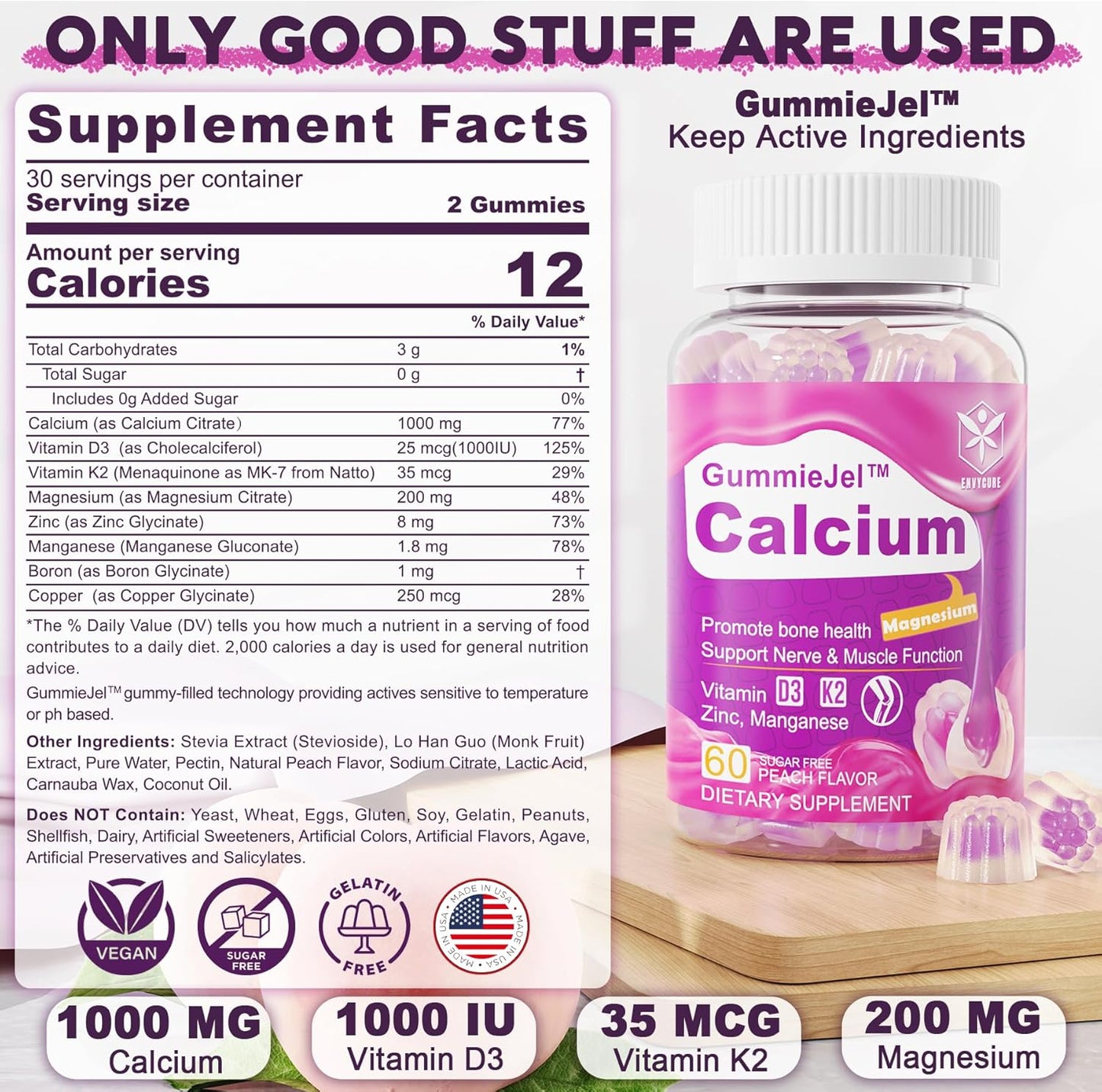 120 Count EnvyCure Sugar-Free Calcium Gummies with 60 Count Digestive Enzymes Gummies