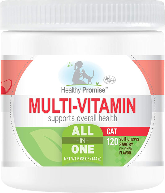 120 Count Four Paws Healthy Promise Cat Multivitamin Soft Chews - Essential Daily Nutrients for Cats