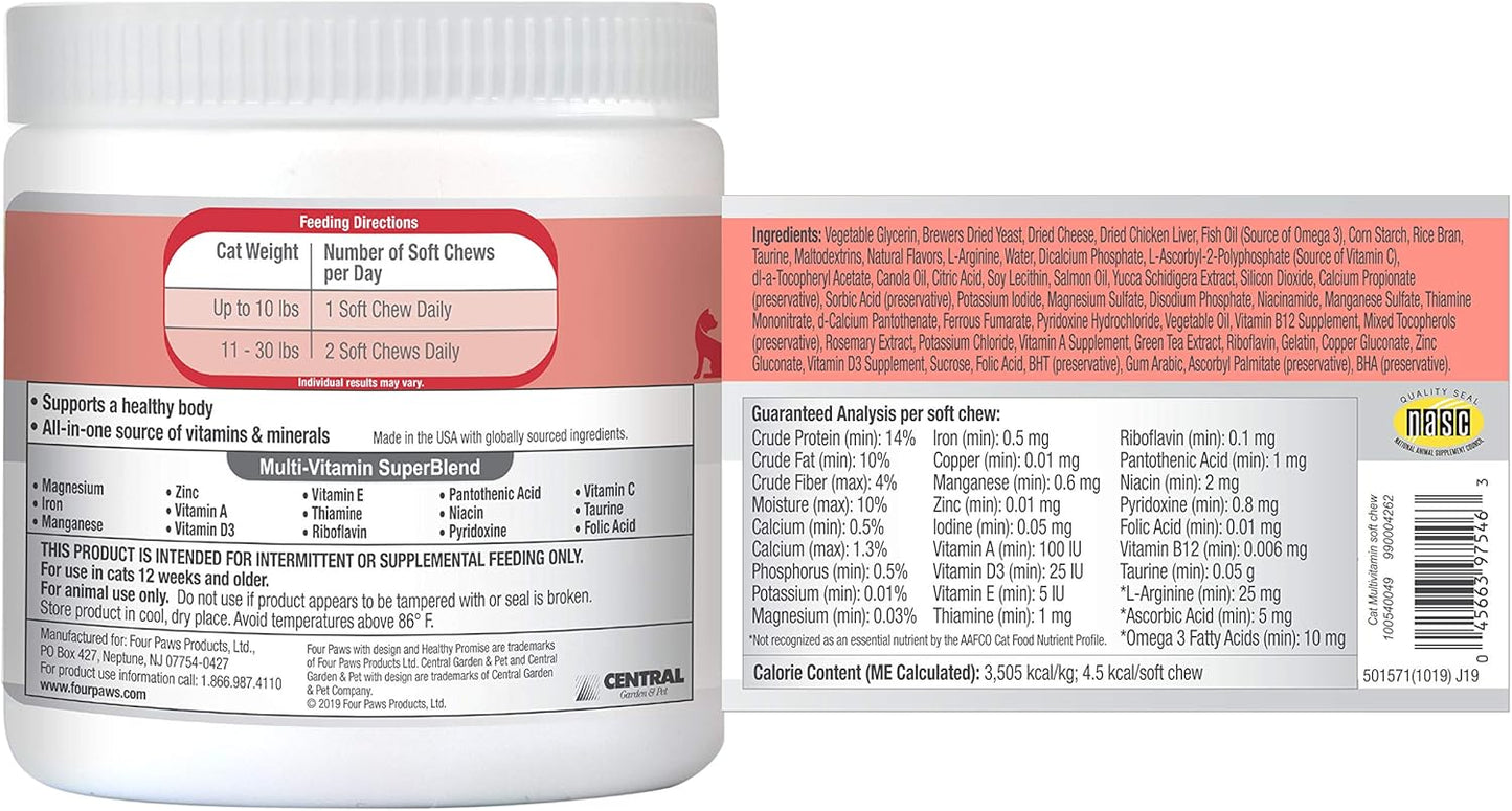 120 Count Four Paws Healthy Promise Cat Multivitamin Soft Chews - Essential Daily Nutrients for Cats