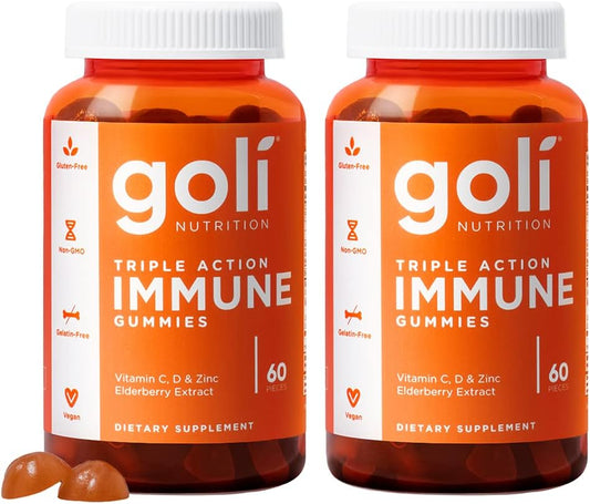 120 Count Goli Immune Vitamin Gummies with Elderberry, Vitamin C, D & Zinc - Vegan, Non-GMO, Gluten-Free, Gelatin-Free - Pack of 2