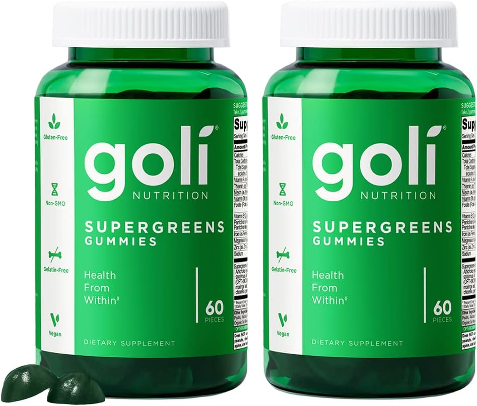 120 Count Goli SuperGreens Vitamin Gummy Pack of 2 - Plant-Based Vegan Supplement with Essential Vitamins & Minerals - Gluten-Free & Gelatin Free