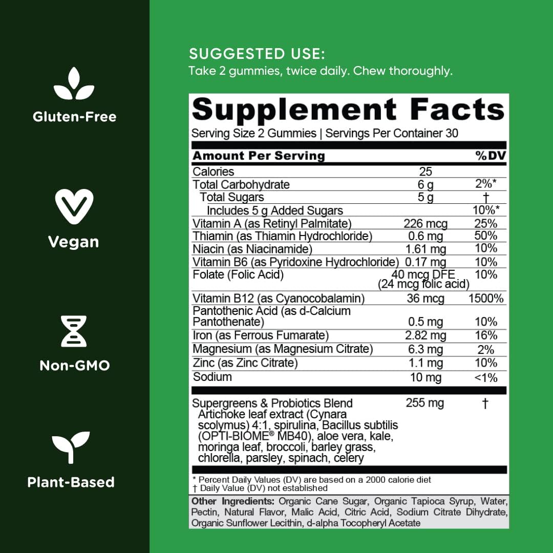 120 Count Goli SuperGreens Vitamin Gummy Pack of 2 - Plant-Based Vegan Supplement with Essential Vitamins & Minerals - Gluten-Free & Gelatin Free