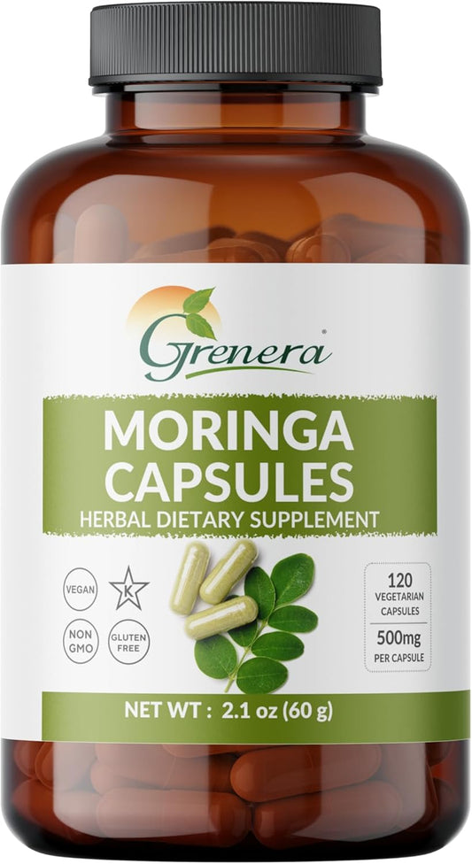 120 Count Grenera Moringa Capsules - Pure Moringa Oleifera Leaf Powder Supplement for Energy, Metabolism, Immune Support