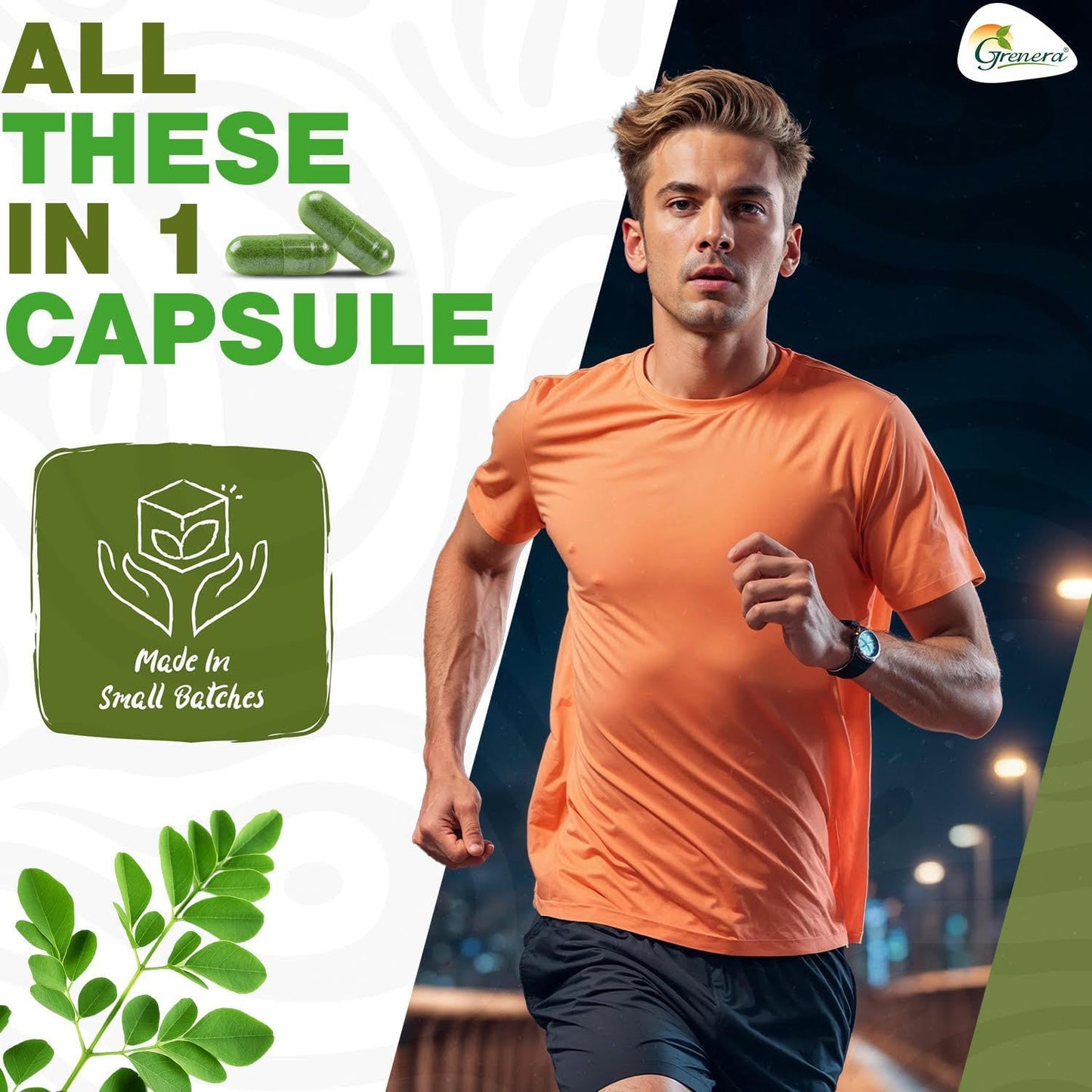 120 Count Grenera Moringa Capsules - Pure Moringa Oleifera Leaf Powder Supplement for Energy, Metabolism, Immune Support