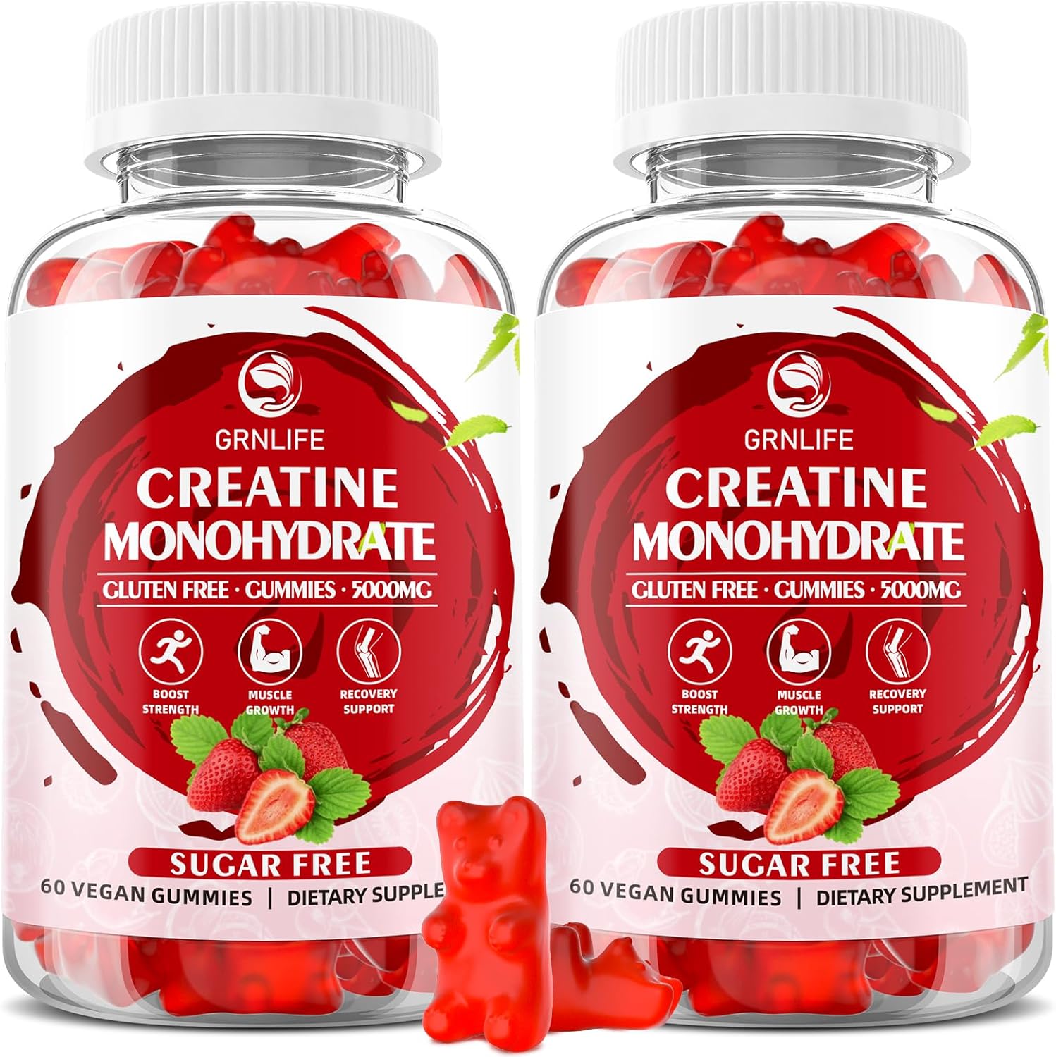 120 Count GrnLife Creatine Monohydrate Gummies for Muscle Strength, Energy Boost - Men & Women, Vegan Chewables, Strawberry Flavor, Sugar Free