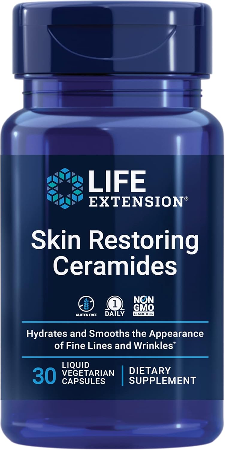 120 Count Hair, Skin & Nails Collagen Plus Formula with 30 Liquid Vegetarian Capsules of Skin Restoring Ceramides