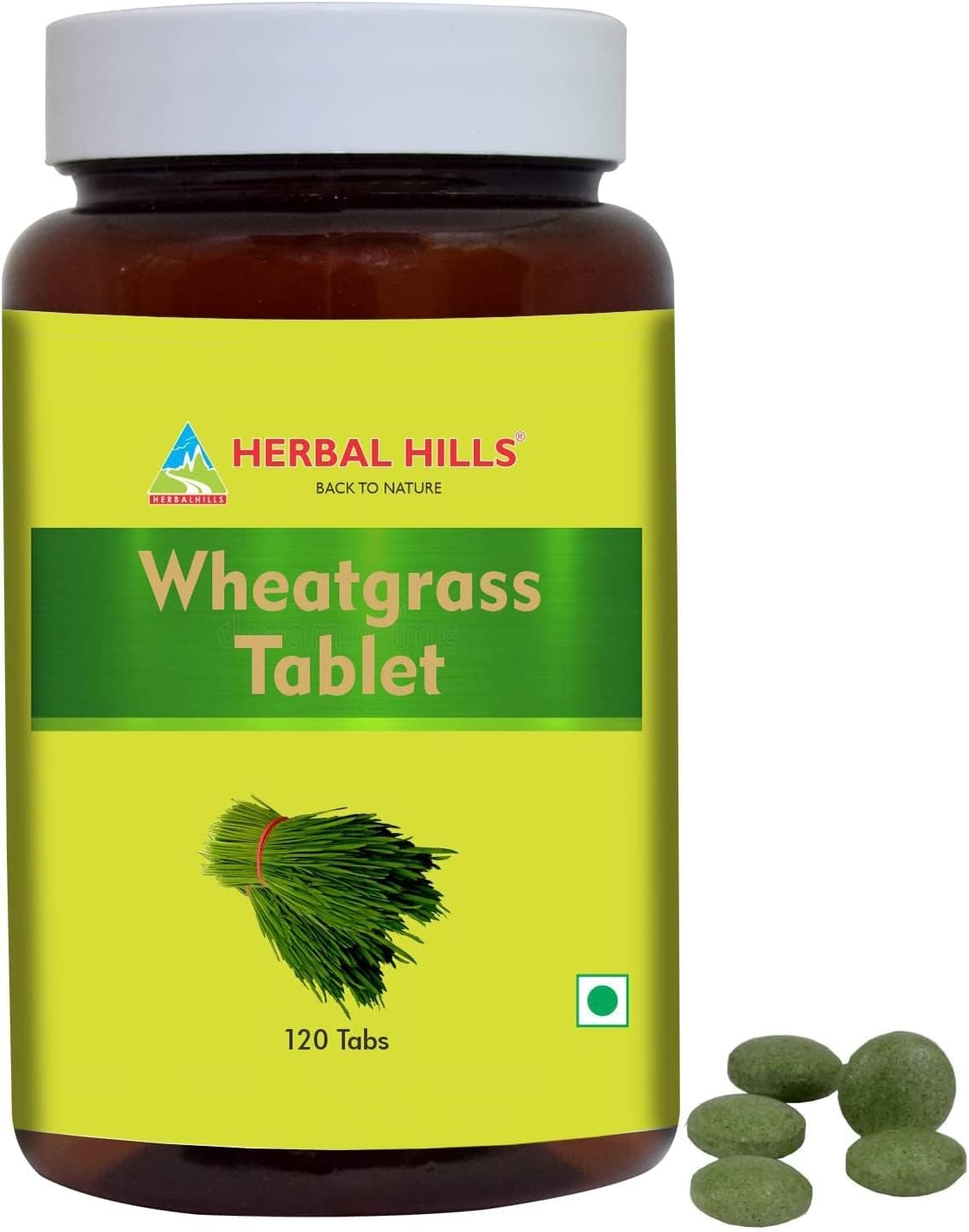 120 Count Herbal Hills Whole-Leaf Wheat Grass Tablets - Natural Wheatgrass Powder