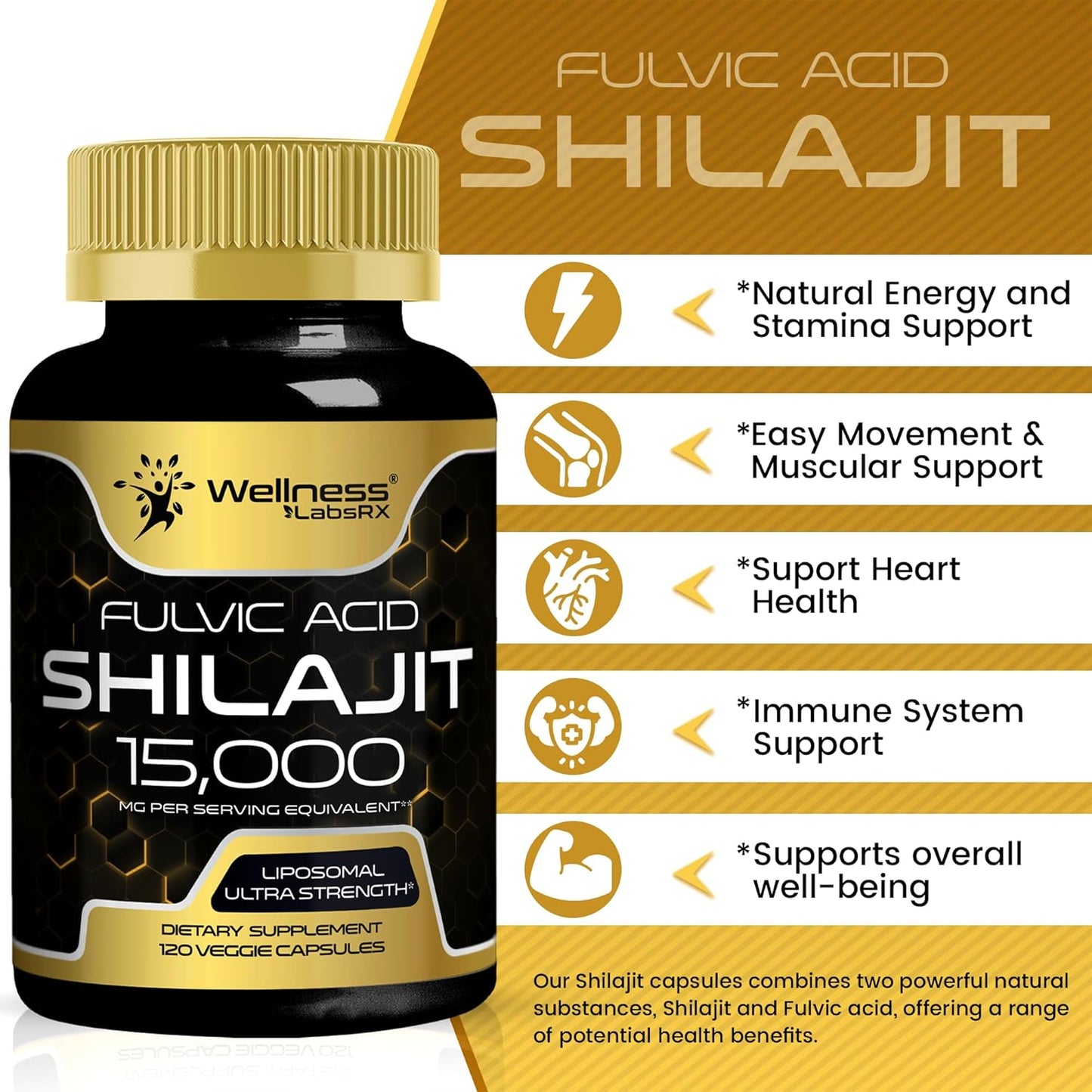120 Count Himalayan Shilajit Capsules for Men and Women - 1500mg Pure Shilajit Supplement with Fulvic Acid for Energy and Immune Support by WELLNESS LABSRX