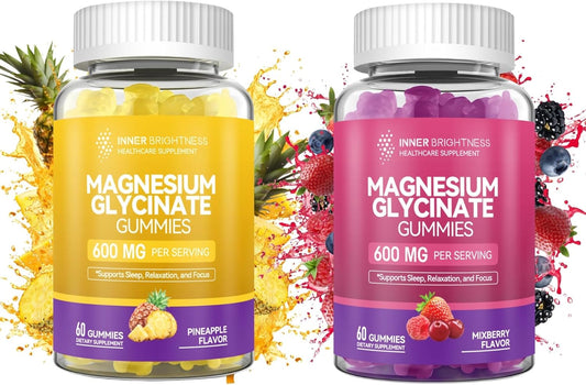 120 Count Inner Brightness Magnesium Glycinate Gummies - Mixed Berry & Pineapple Flavors for Adults - Non-GMO & Gluten-Free - Promotes Sleep, Relaxation, and Focus