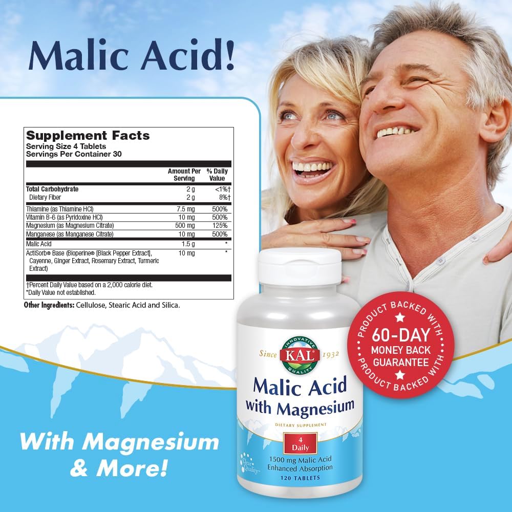 120 Count Kal Malic Acid with Magnesium Tablets for Enhanced Health and Wellness