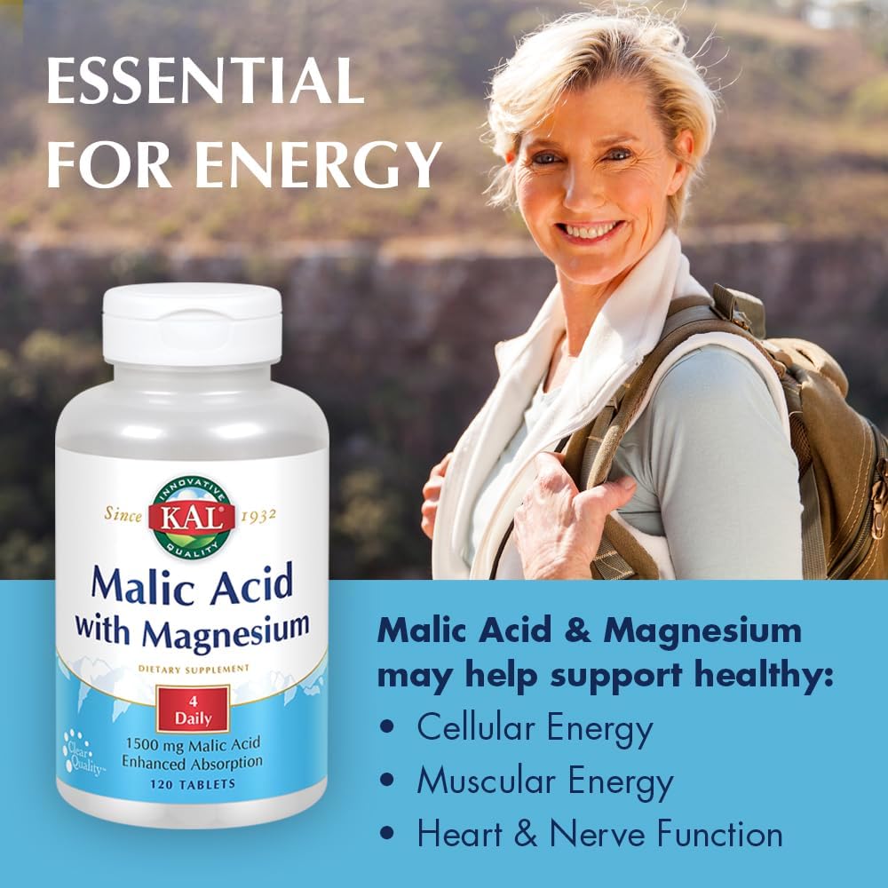 120 Count Kal Malic Acid with Magnesium Tablets for Enhanced Health and Wellness