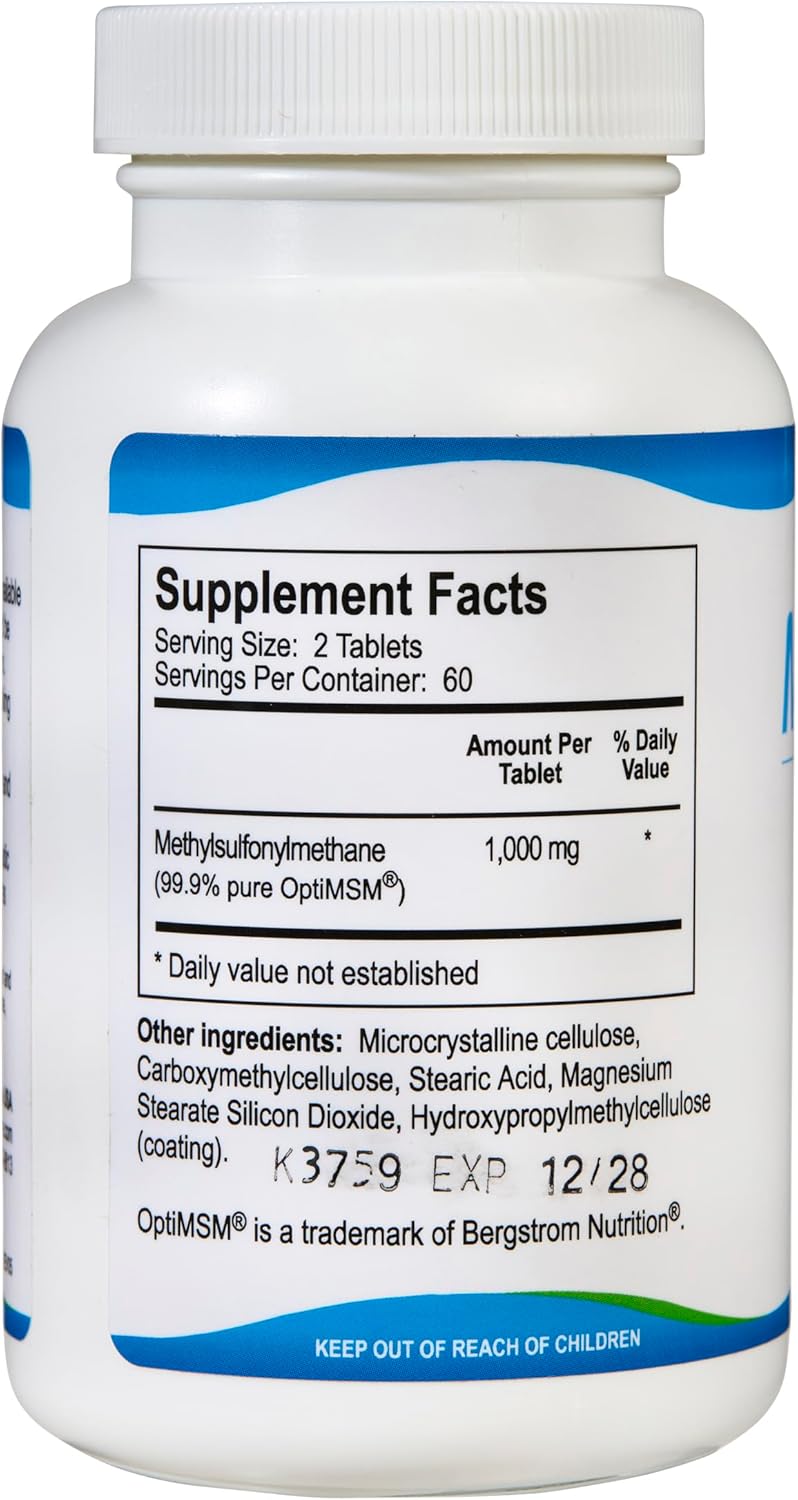 120 Count KALA HEALTH MSMPure MSM Tablets with 1,000 mg Organic Sulfur - Support Joint Flexibility, Skin, Hair & Nails - Made in USA