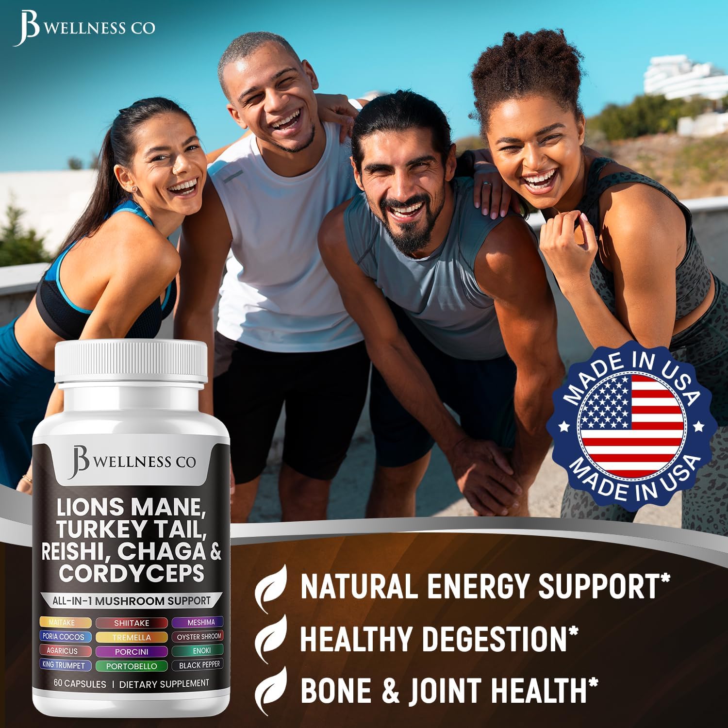 120 Count Lions Mane & Mushroom Supplement for Cognitive & Immune Support with Reishi, Cordyceps, Chaga, Marshmallow Root by JB Wellness Co