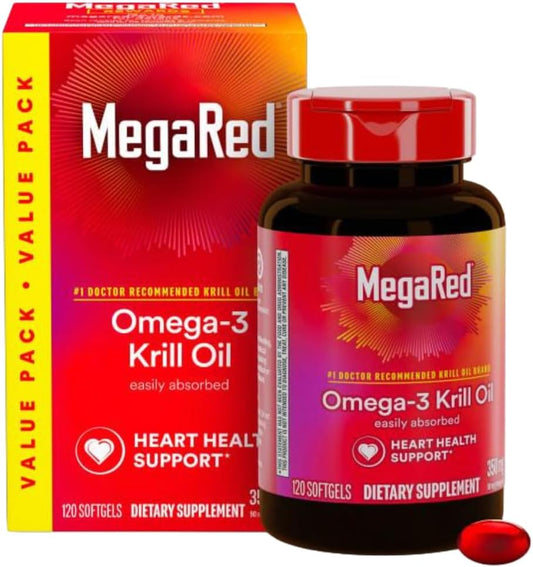 120 Count MegaRed Omega-3 Krill Oil Softgels with EPA, DHA, and Astaxanthin - No Fishy Aftertaste Omega-3 Supplement