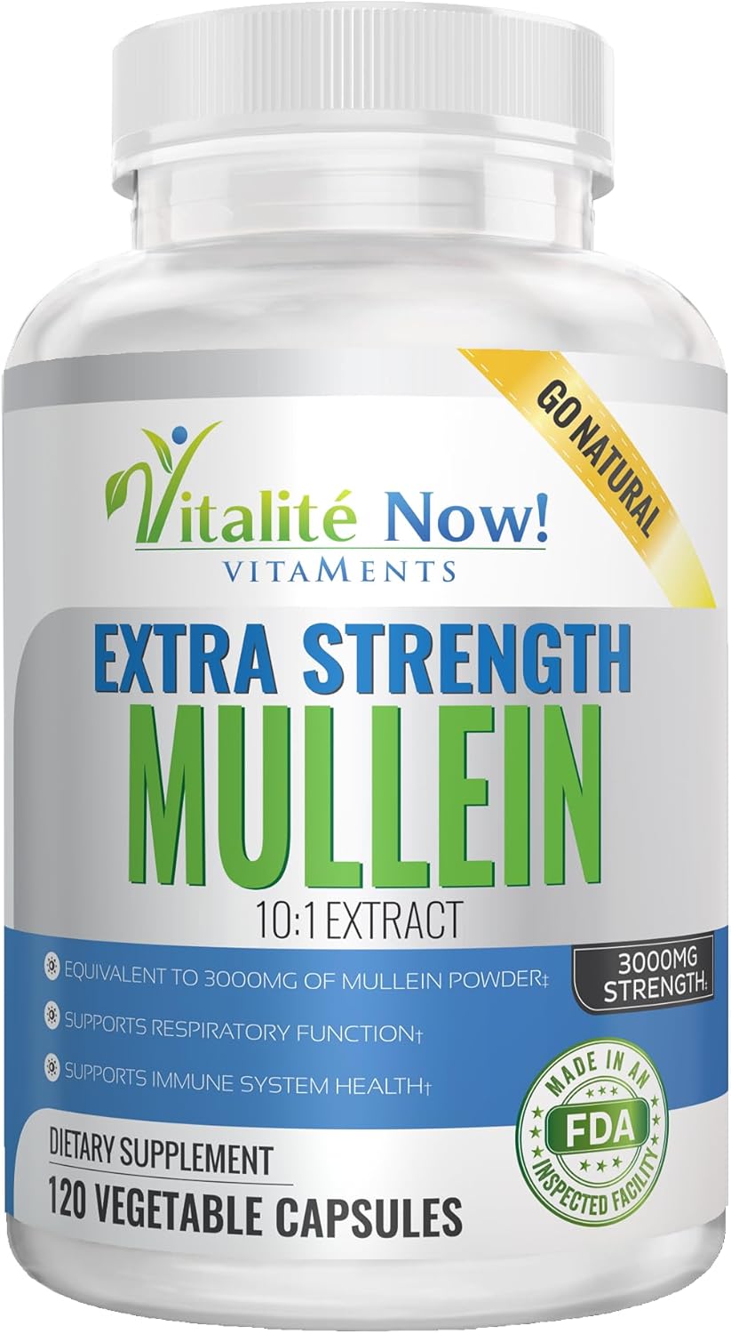 120 Count Mullein 10:1 Extract Capsules - Gluten Free & Non-GMO - Vitalité Now! Extra Strength