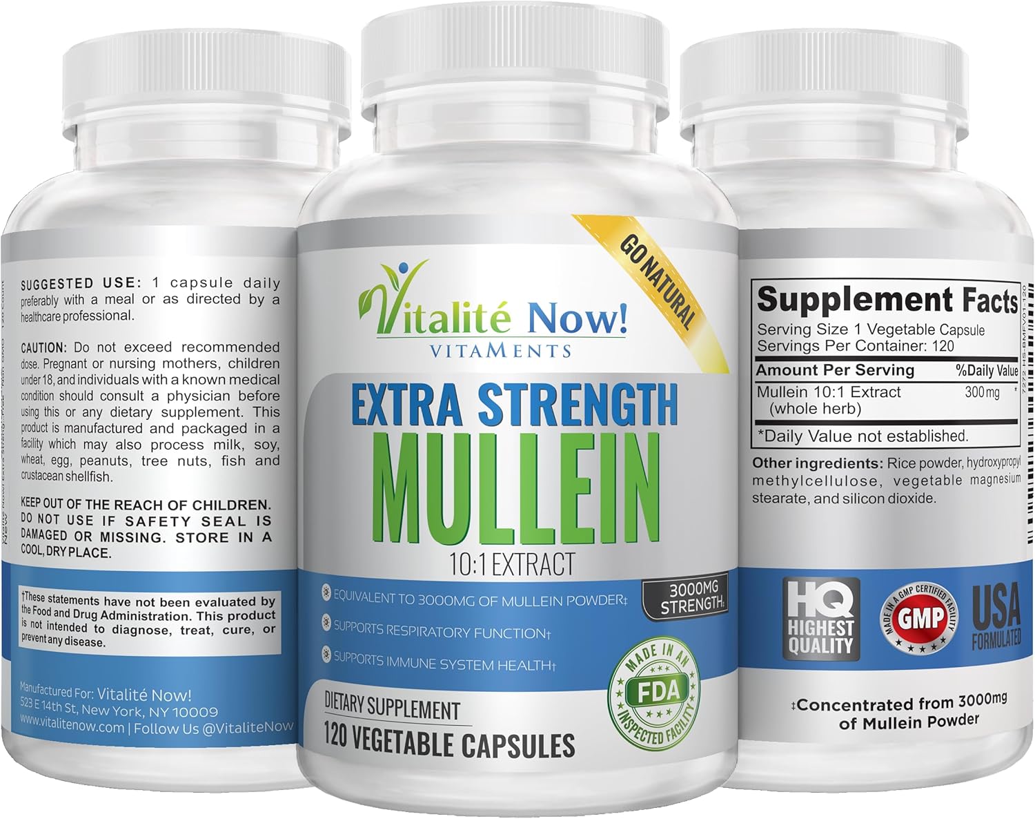 120 Count Mullein 10:1 Extract Capsules - Gluten Free & Non-GMO - Vitalité Now! Extra Strength