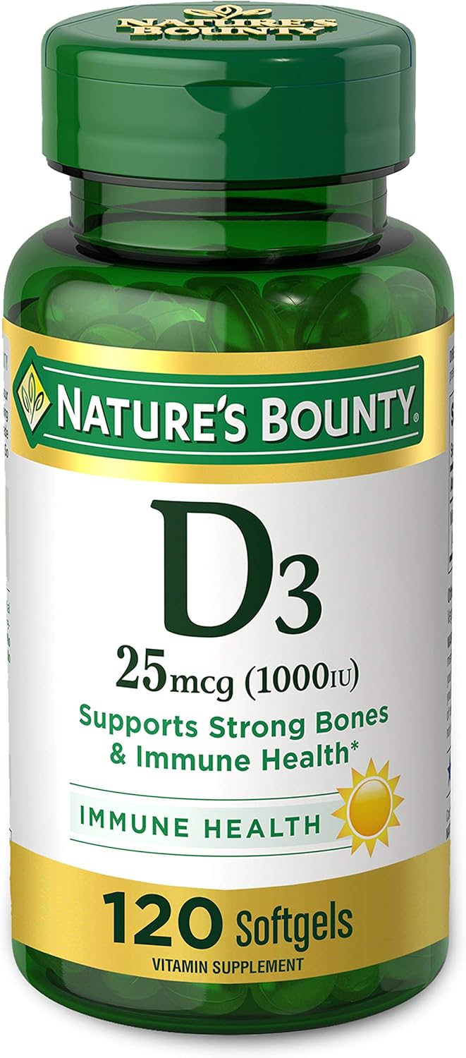 120 Count Nature's Bounty Vitamin D3 1000 100 mg Soft Gel Capsules