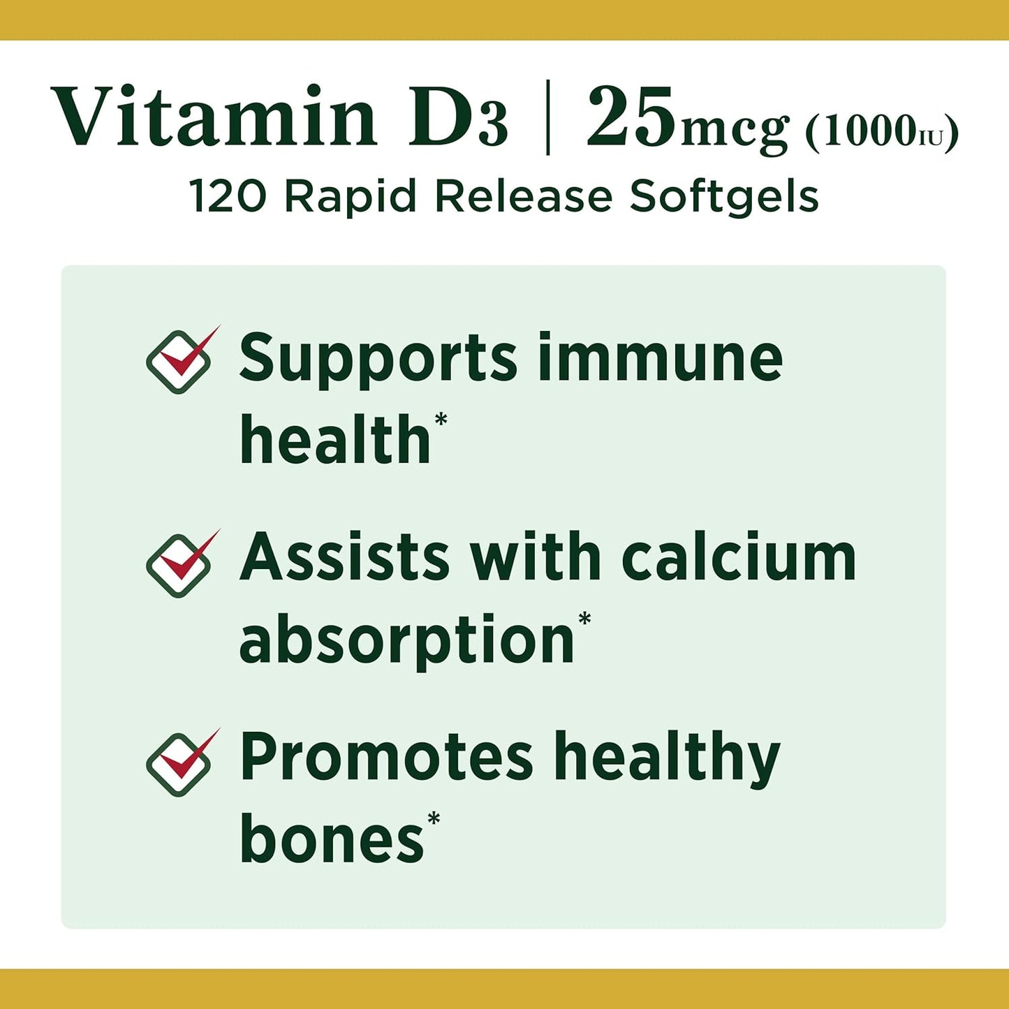 120 Count Nature's Bounty Vitamin D3 1000 100 mg Soft Gel Capsules