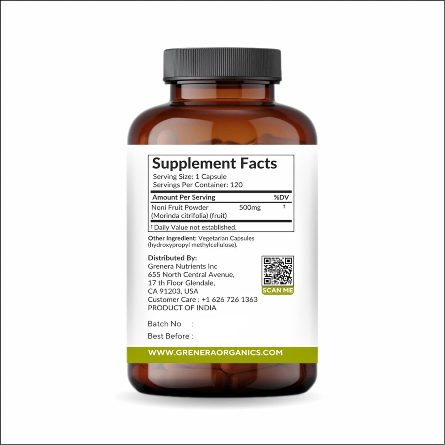 120 Count Noni Fruit Capsules by Grenera | Non-GMO, Gluten Free | Vegetarian Caps, No Fillers